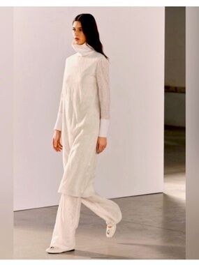 NWT Zara Wool Jacquard Cream 2-in-1 Turtleneck Knit Dress Tunic Sz M